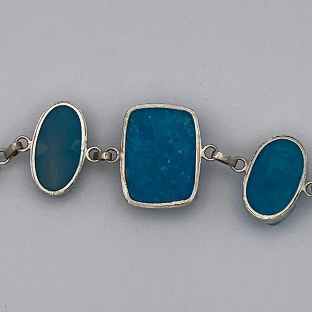 Large turquoise blue druzy bracelet set in 925 Sterling silver. - Picture 6 of 8